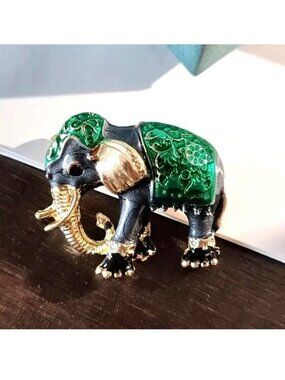 Elephant Brooch Enamel Stunning Statement India Ganesha Lucky Hindu Stylish Cute